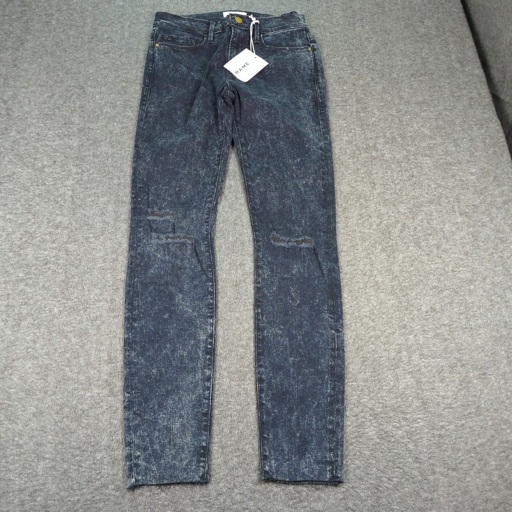Frame Jeans Womens 28 Blue Le Skinny Jeanne Stretch Frayed Distressed Acid Wash